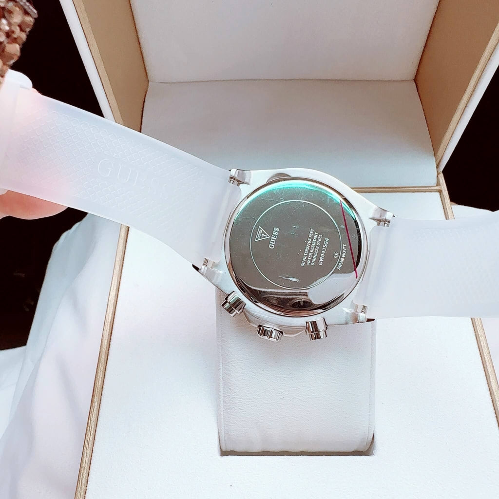 Guess Poseidon Chronograph Rainbow Dial White Silicone Strap Watch For Men - GW0425G4 Buy Now By Guess