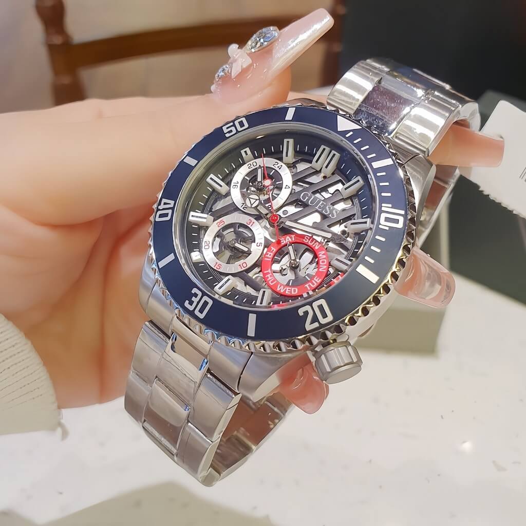 Guess Axle Multifunction Black Dial Silver Steel Strap Watch For Men - GW0488G1 Buy Now By Guess