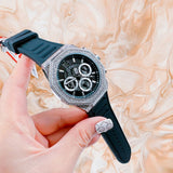 Guess Momentum Chronograph Crystals Black Dial Black Silicone Strap Watch For Men - GW0518G1 Buy Now By Guess