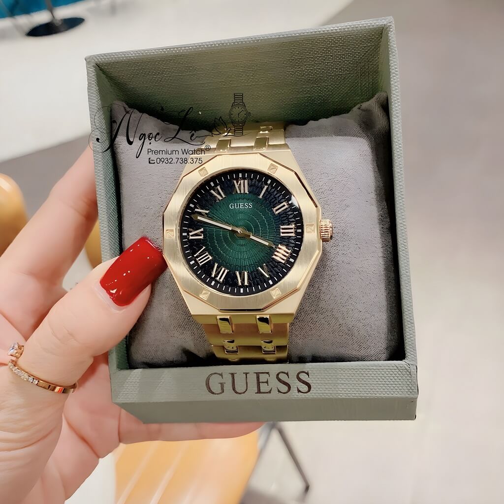 Guess Asset Quartz Green Dial Gold Steel Strap Watch For Men - GW0575G2 Buy Now By Guess