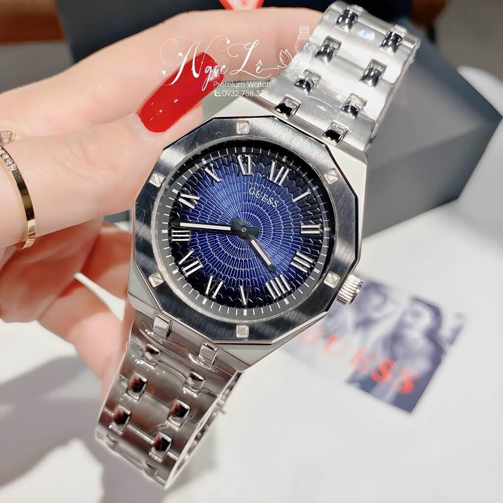 Guess Asset Quartz Blue Dial Silver Steel Strap Watch For Men - GW0575G4 Buy Now By Guess