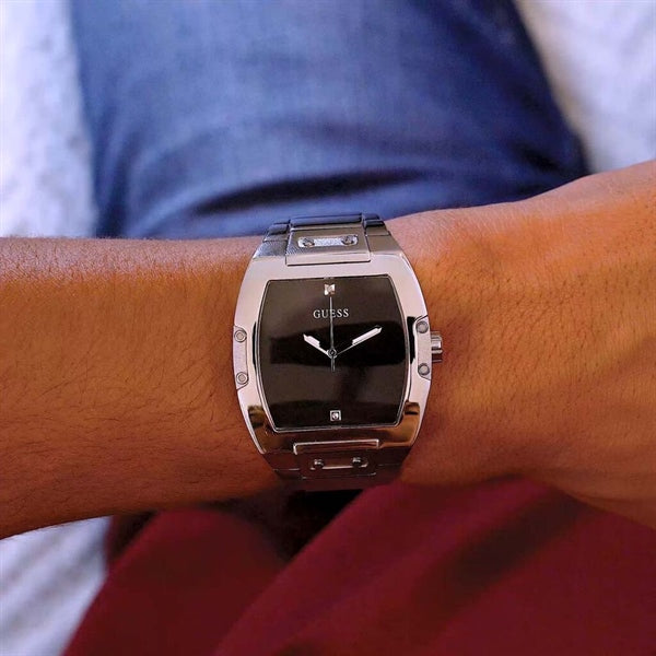 Guess Phoenix Black Dial Silver Steel Strap Watch for Men - GW0387G1 Buy Now By Guess