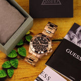 Guess Chaser Chronograph Black Dial Rose Gold Steel Strap Watch for Men - W0170G3 Buy Now By Guess