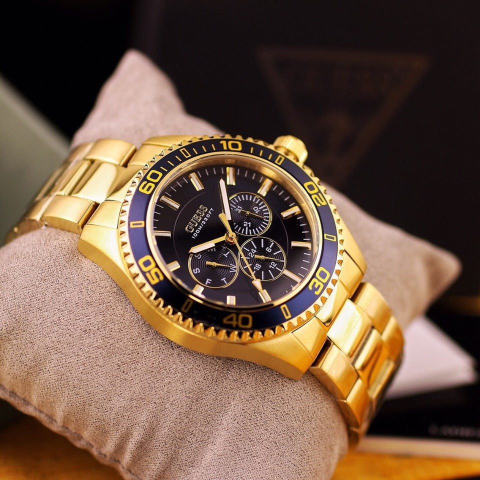 Guess Chaser Multifunction Blue Dial Gold Steel Strap Watch for Men - W0172G5 Buy Now By Guess