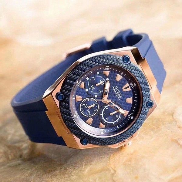 Guess Legacy Chronograph Blue Dial Blue Rubber Strap Watch For Men - W1049G9 Buy Now By Guess