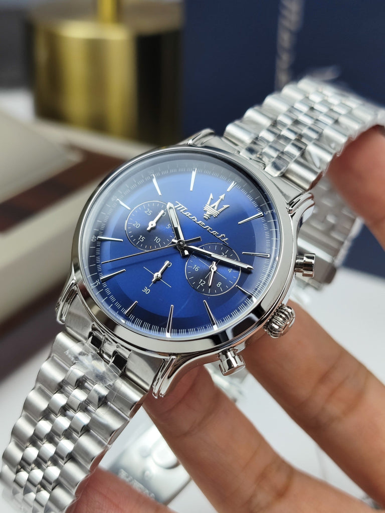 Maserati Epoca Chronograph Blue Dial Silver Steel Strap Watch For Men - R8873618024