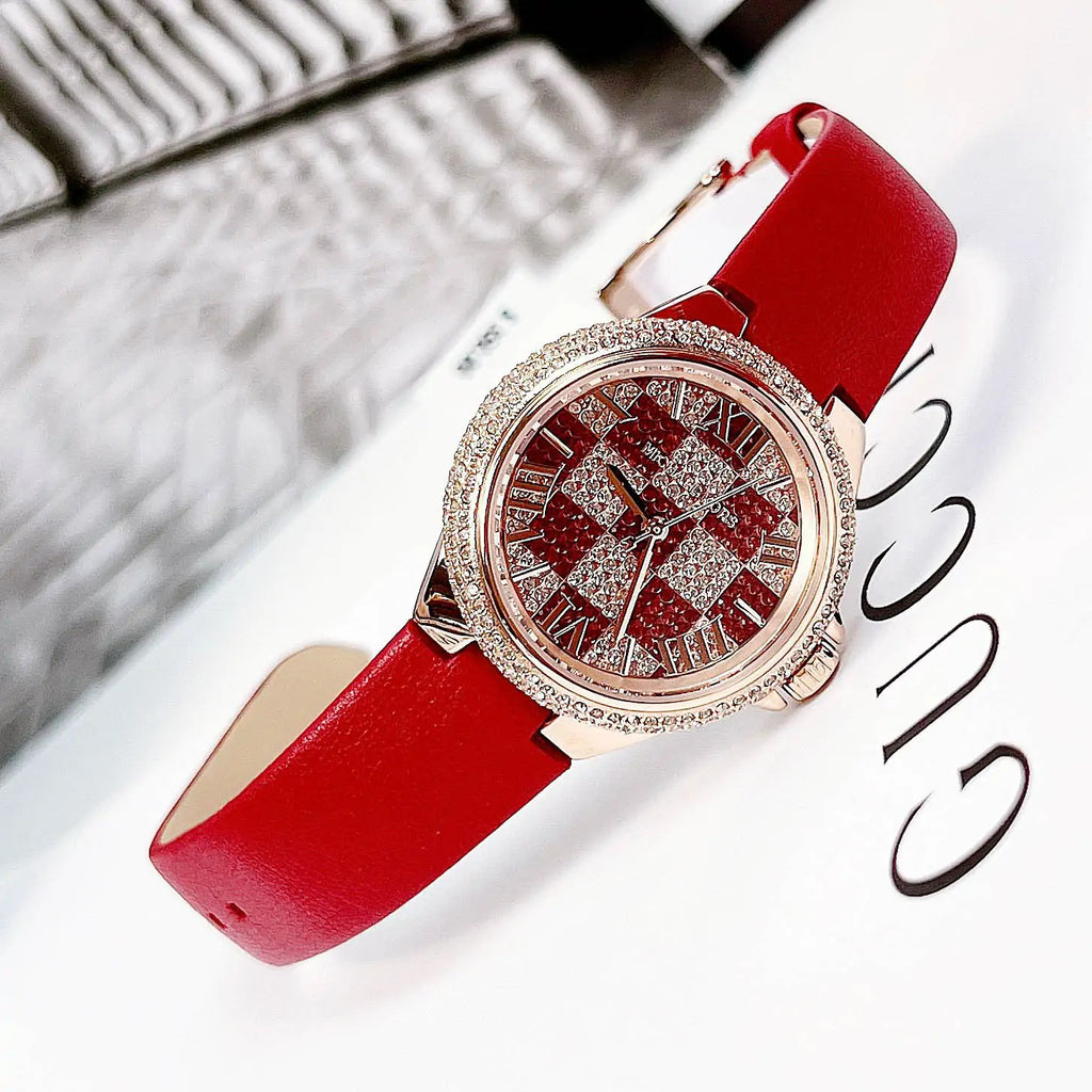Michael Kors Camille Three Hand Crystals Rose Gold Dial Red Leather Strap Watch For Women - MK4701 Buy Now By Michael Kors