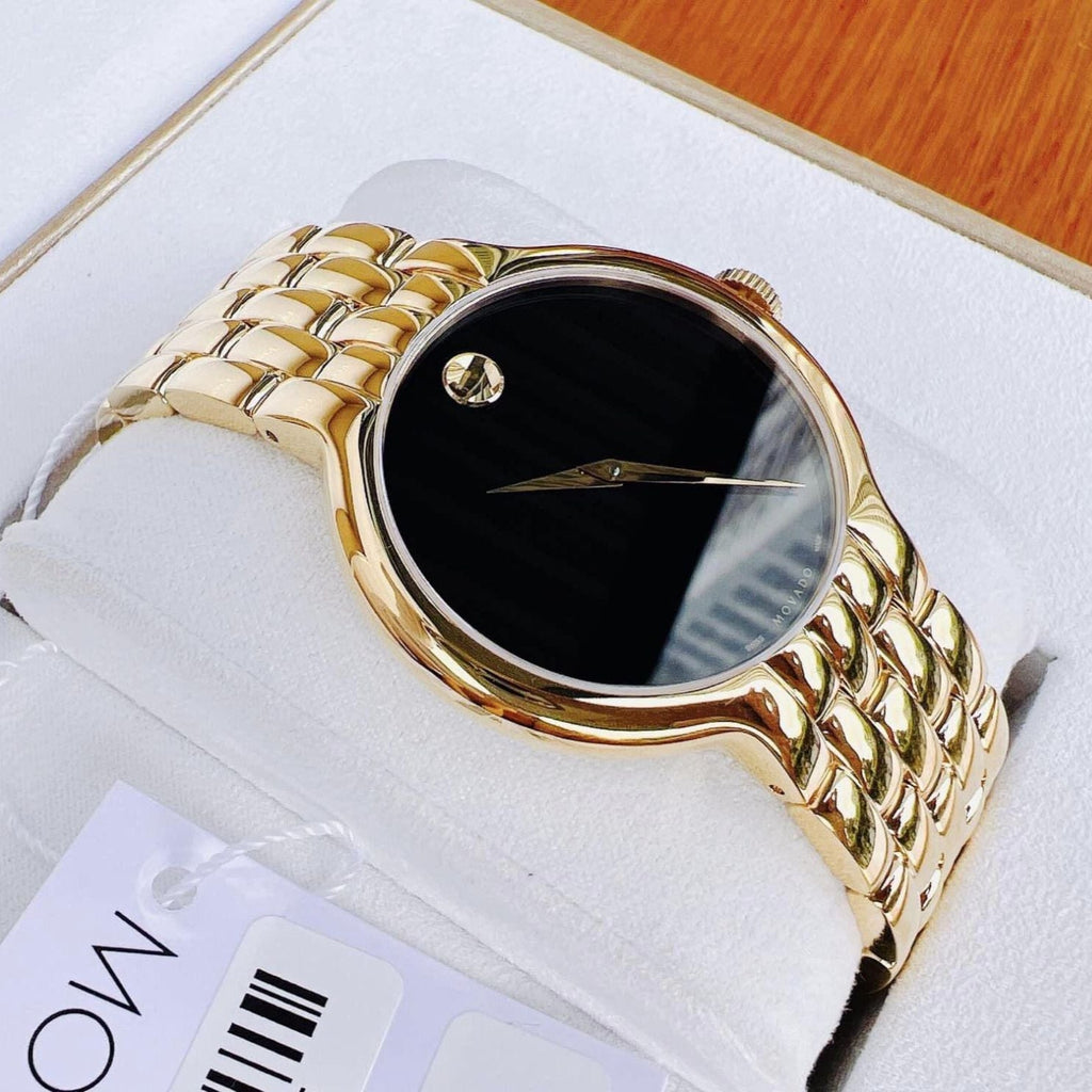 Movado Veturi Black Dial Gold Steel Strap Watch for Women - 0606935 Buy Now By Movado