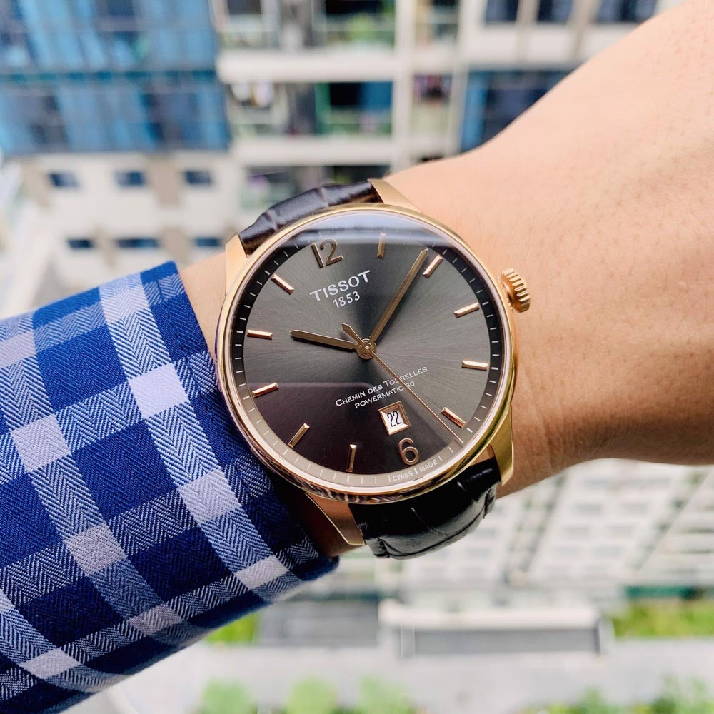 Tissot T Classic Chemin Des Tourelles Powermatic 80 Brown Dial Brown Leather Strap Watch for Men - T099.407.36.447.00 Buy Now By Tissot