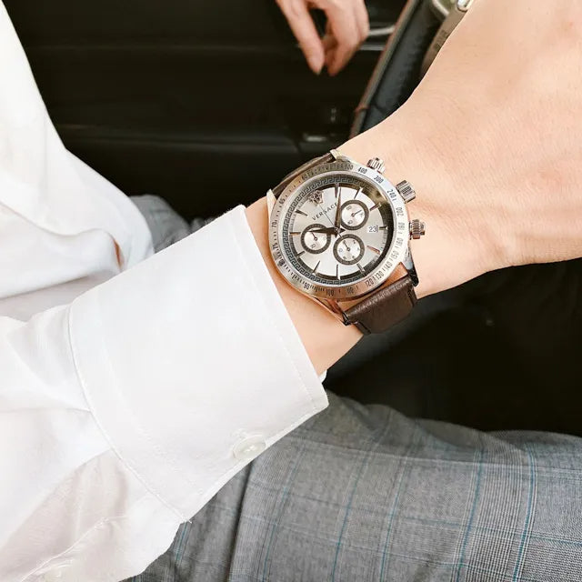 Versace Classic Chronograph Quartz Silver Dial Brown Leather Strap Watch For Men - VEV700119 Buy Now By Versace