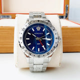Versace Hellenyium GMT Blue Dial Silver Steel Strap Watch for Men - V11010015 Buy Now By Versace