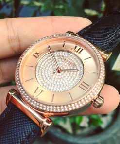 Michael Kors Catlin Rose Gold Crystal Dial Black Leather Strap Watch for Women - MK2376 Buy Now By Michael Kors