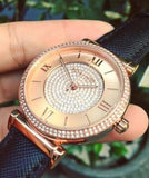 Michael Kors Catlin Rose Gold Crystal Dial Black Leather Strap Watch for Women - MK2376 Buy Now By Michael Kors