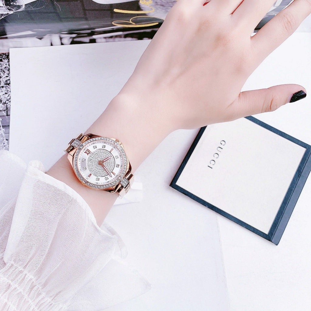 Bulova Crystal Collection Silver Dial Rose Gold Steel Strap Watch for Women - 98L229 Buy Now By Bulova