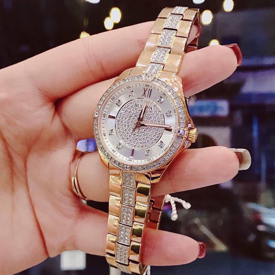 Bulova Crystal Collection Silver Dial Rose Gold Steel Strap Watch for Women - 98L229 Buy Now By Bulova