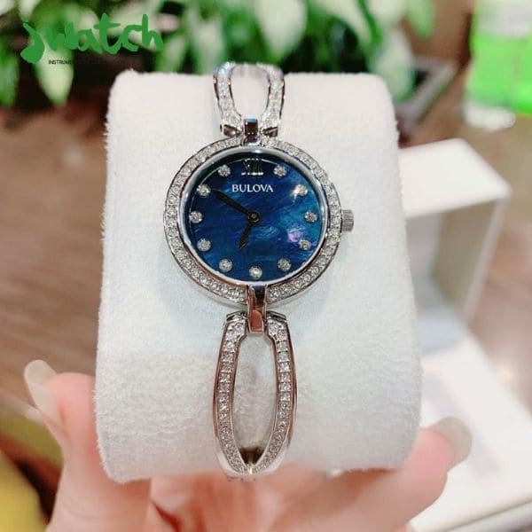 Bulova Crystal Black Mother of Pearl Dial Silver Steel Strap Watch for Women - 96L224 Buy Now By Bulova