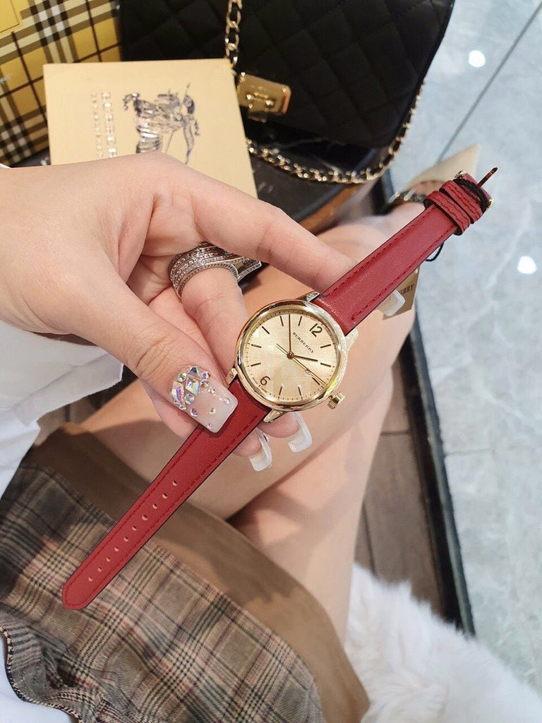 Burberry The Classic Gold Dial Red Leather Strap Watch for Women - BU10102 Buy Now By Burberry
