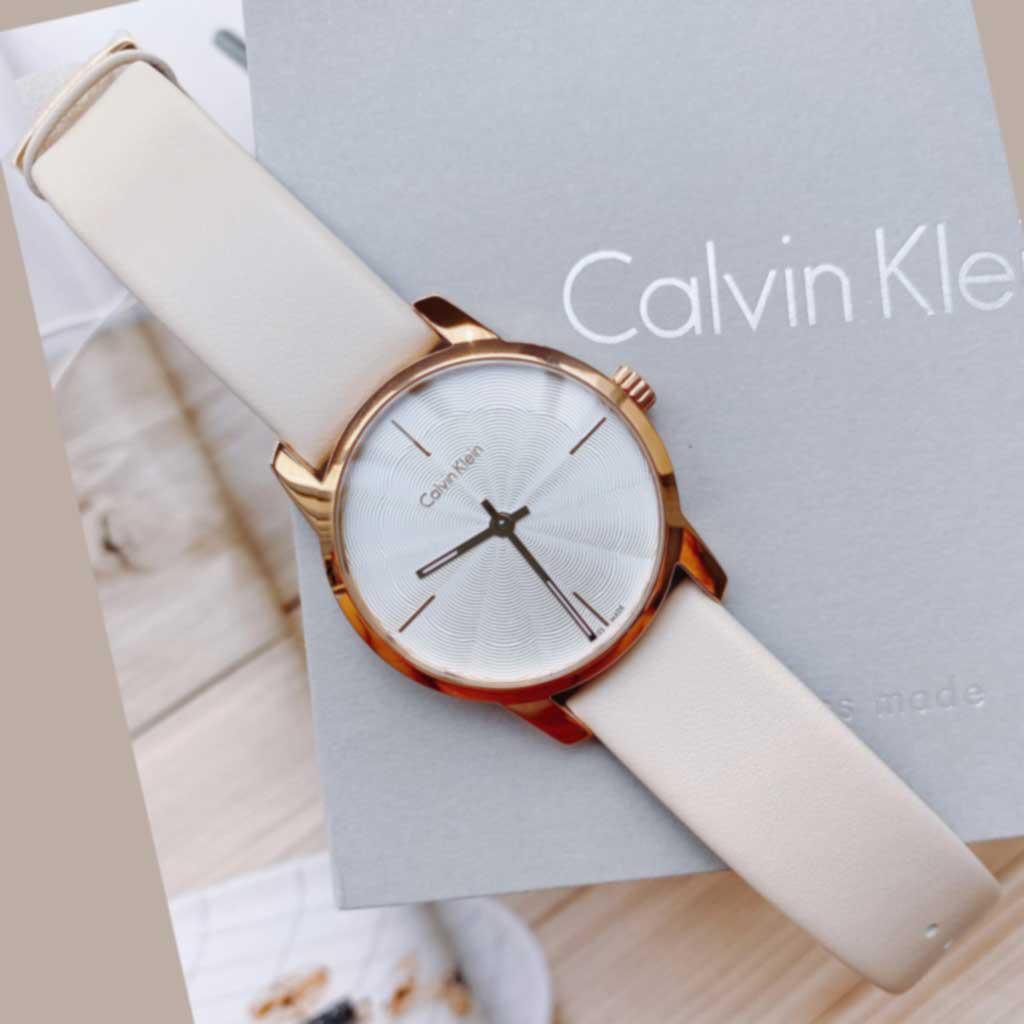 Calvin Klein City Silver Dial White Leather Strap Watch for Women - K2G236X6 Buy Now By Calvin Klein