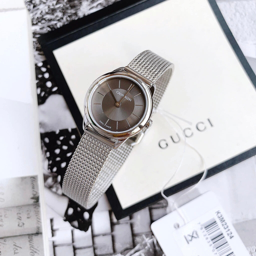 Calvin Klein Minimal Grey Dial Silver Mesh Bracelet Watch for Women - K3M23124 Buy Now By Calvin Klein