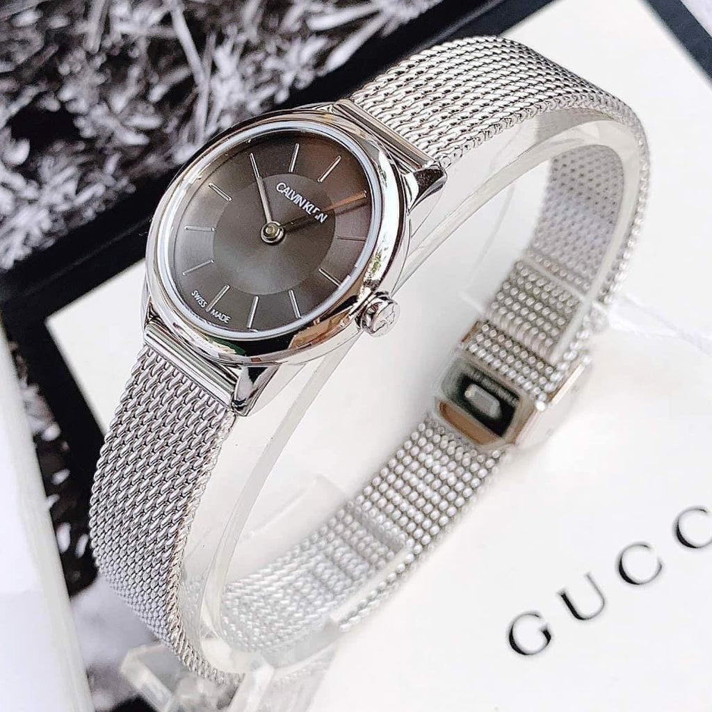 Calvin Klein Minimal Grey Dial Silver Mesh Bracelet Watch for Women - K3M23124 Buy Now By Calvin Klein