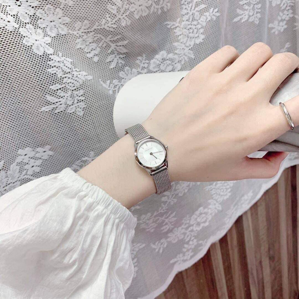 Calvin Klein Minimal White Dial Silver Mesh Bracelet Watch for Women - K3M23126