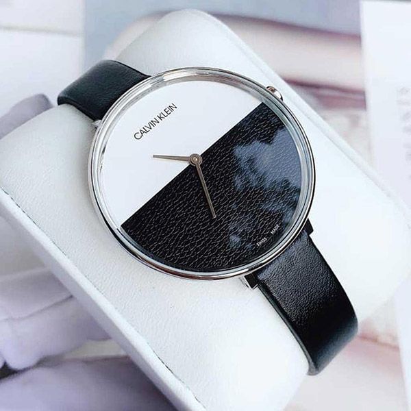 Calvin Klein Rise White Grey Dial Black Leather Strap Watch for Women - K7A231C3 Buy Now By Calvin Klein