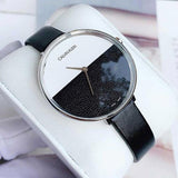 Calvin Klein Rise White Grey Dial Black Leather Strap Watch for Women - K7A231C3 Buy Now By Calvin Klein