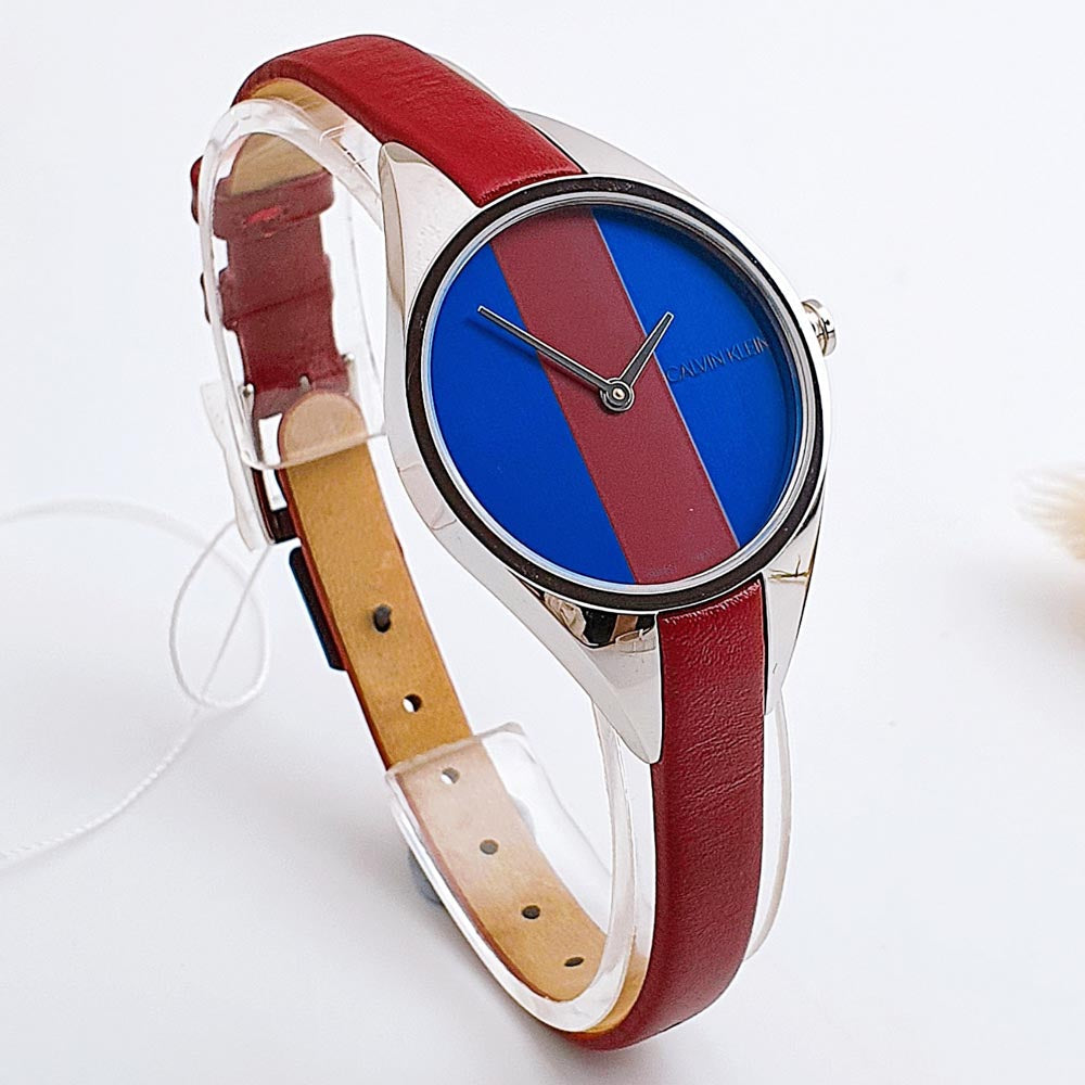 Calvin Klein Rebel Blue Maroon Dial Maroon Leather Strap Watch for Women - K8P231UN Buy Now By Calvin Klein