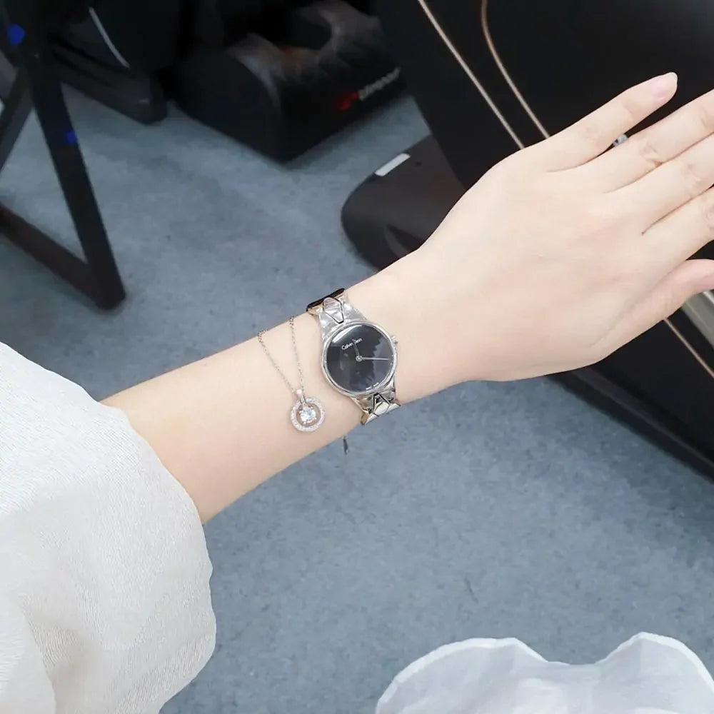 Calvin Klein Snake Black Dial Silver Steel Strap Watch For Women - K6E23141 Buy Now By Calvin Klein