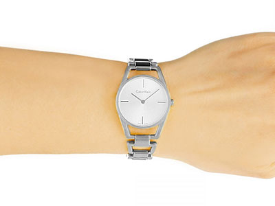 Calvin Klein Dainty Silver Dial Silver Steel Strap Watch for Women - K7L23146
