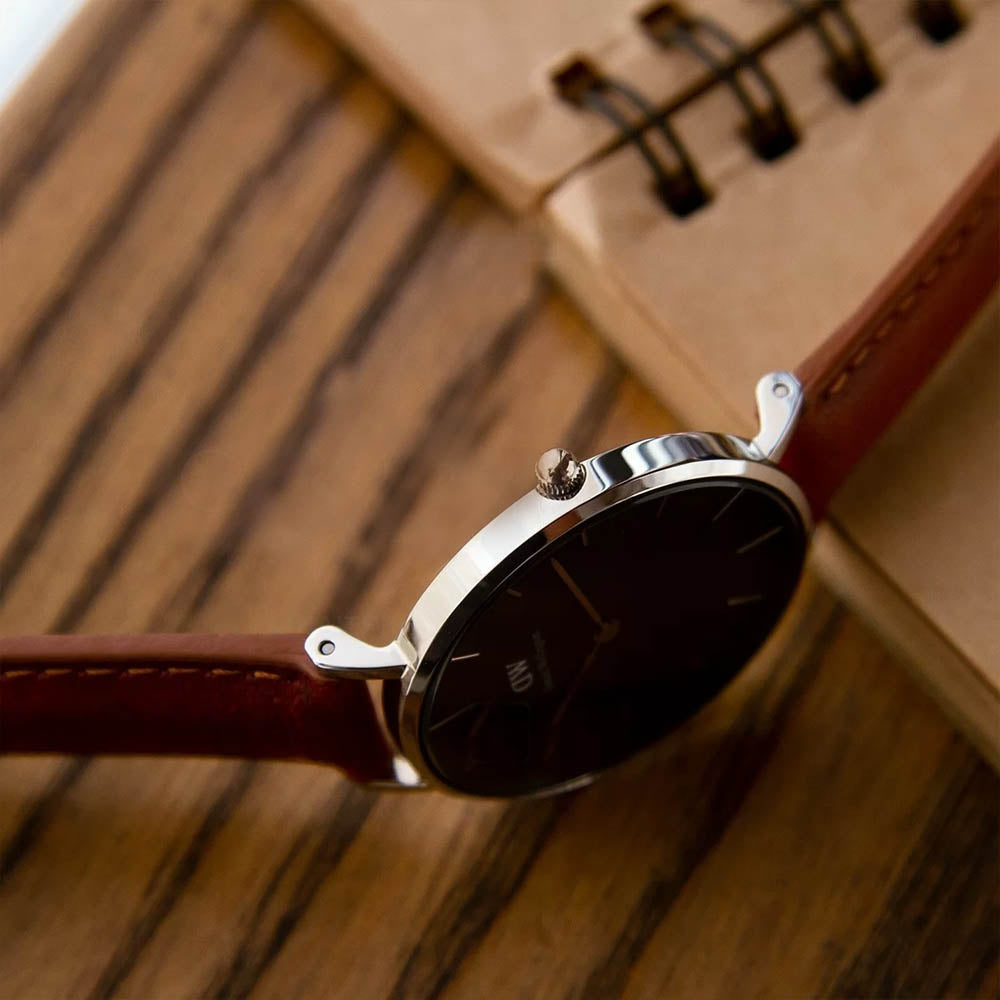 Daniel Wellington Petite Sterling Black Dial Brown Leather Strap Watch For Women - DW00100178 Buy Now By Daniel Wellington