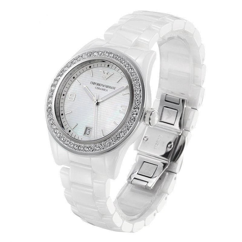 Emporio Armani Ceramica White Mother of Pearl Dial Stainless Steel Strap Watch For Women - AR1426 Buy Now By Emporio Armani
