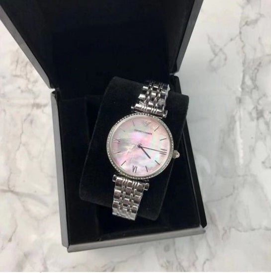 Emporio Armani Gianni T Bar Pink Mother of Pearl Dial Silver Steel Strap Watch For Women - AR1779 Buy Now By Emporio Armani