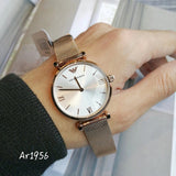 Emporio Armani Gianni T Bar Silver Dial Rose Gold Mesh Bracelet Watch For Women - AR1956 Buy Now By Emporio Armani