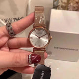Emporio Armani Gianni T Bar Silver Dial Rose Gold Mesh Bracelet Watch For Women - AR1956 Buy Now By Emporio Armani