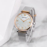 Emporio Armani Gianni T Bar Mother of Pearl Dial Silver Mesh Bracelet Watch For Women - AR2068 Buy Now By Emporio Armani