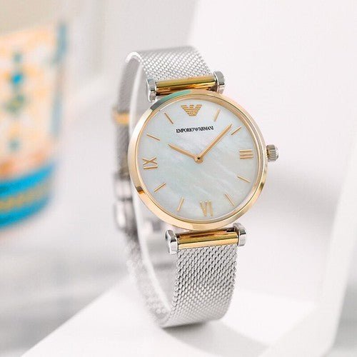 Emporio Armani Gianni T Bar Mother of Pearl Dial Silver Mesh Bracelet Watch For Women - AR2068 Buy Now By Emporio Armani