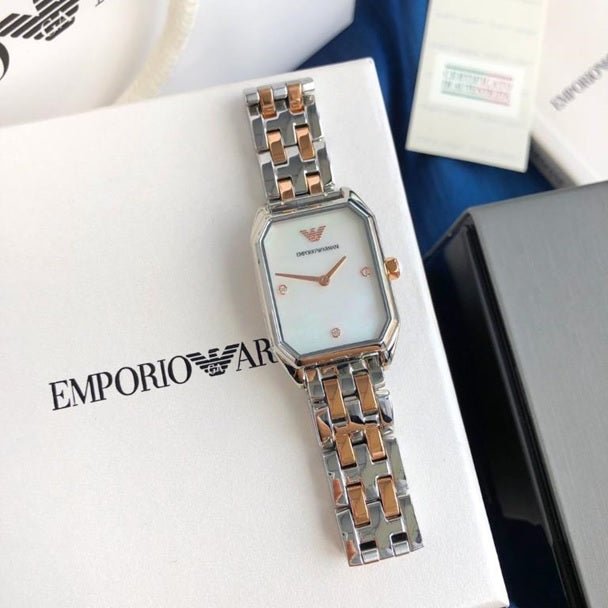 Emporio Armani Gianni T Bar Mother of Pearl Dial Two Tone Steel Strap Watch For Women - AR11146 Buy Now By Emporio Armani