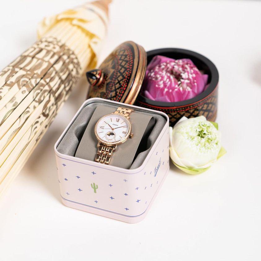 Fossil Jacqueline Analog Moonphase Mother of Pearl White Dial Rose Gold Steel Strap Watch for Women - ES5165 Buy Now By Fossil