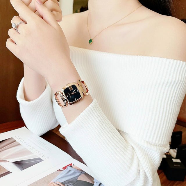 Gucci G Gucci Diamonds Black Dial Rose Gold Steel Strap Watch For Women - YA125409 Buy Now By Gucci
