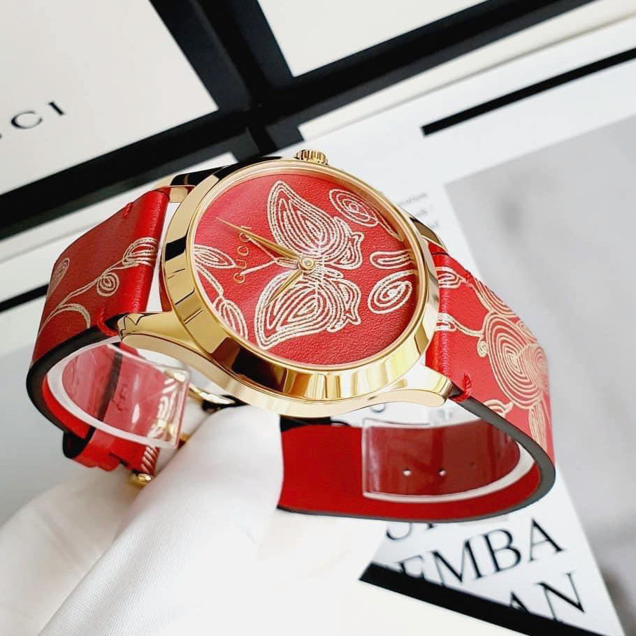 Gucci G Timeless Quartz Red Dial Red Leather Strap Watch For Women - YA1264054 Buy Now By Gucci