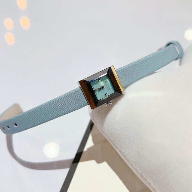 Gucci G-Frame Pastel Blue Mother of Pearl Dial Blue Leather Strap Watch For Women - YA128531 Buy Now By Gucci