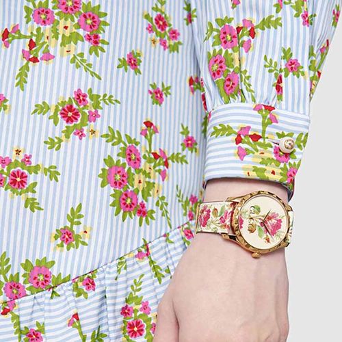 Gucci G Timeless Floral Gold Dial White Leather Strap Watch For Women - YA1264084 Buy Now By Gucci