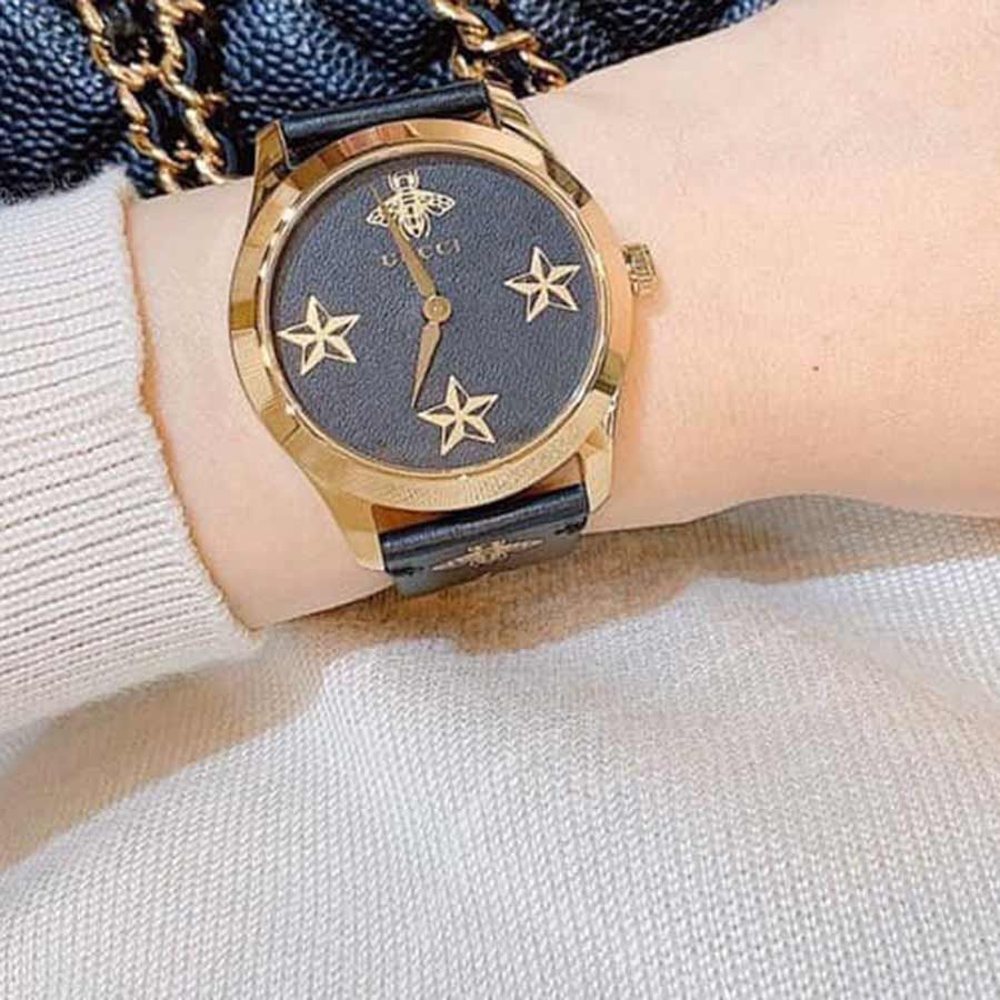 Gucci G-Timeless Black Dial Black Leather Strap Watch For Women - YA1264055 Buy Now By Gucci