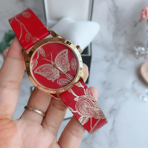Gucci G Timeless Quartz Red Dial Red Leather Strap Watch For Women - YA1264054 Buy Now By Gucci