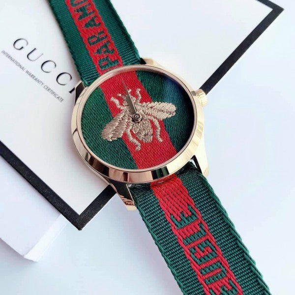 Gucci Le Marche des Merveilles Green & Red Dial Green & Red NATO Strap Unisex Watch - YA126487 Buy Now By Gucci