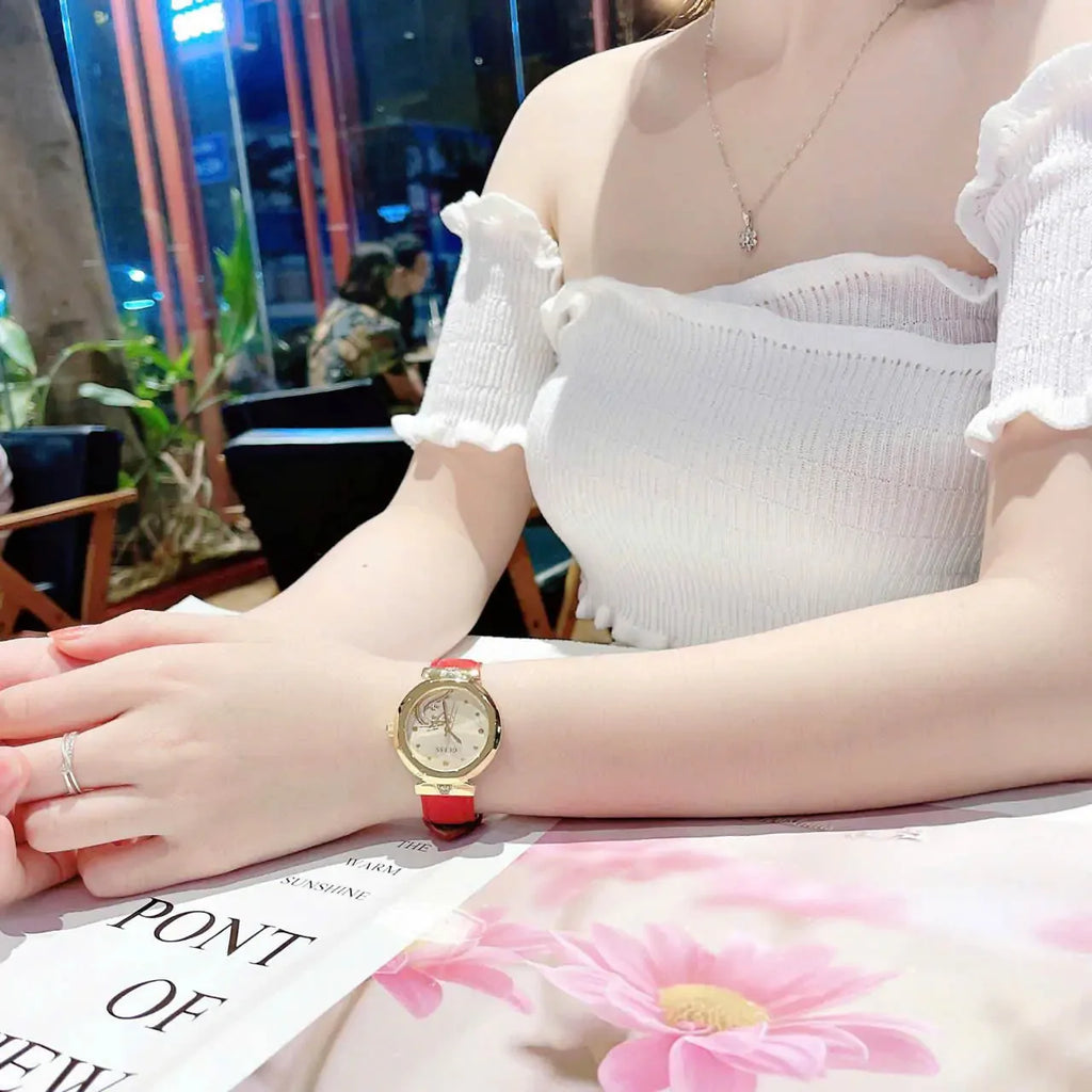 Guess Trend Dragon Gold Dial Red Leather Strap Watch For Women - GW0646L1 Buy Now By Guess