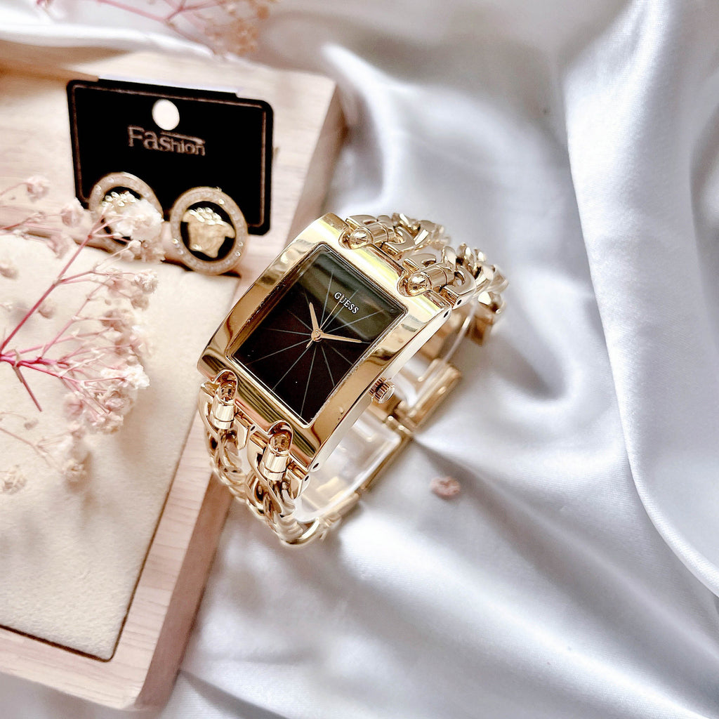 Guess Trend Multi Chain Black Dial Gold Steel Strap Watch for Women - U1117L5 Buy Now By Guess