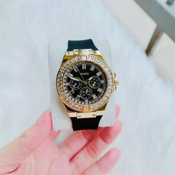 Guess Venus Diamonds Black Dial Black Rubber Strap Watch for Women - GW0118L1 Buy Now By Guess