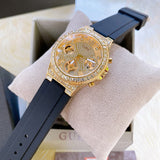 Guess Moonlight Crystals Silver Dial Black Silicone Strap Watch For Women - GW0257L1 Buy Now By Guess